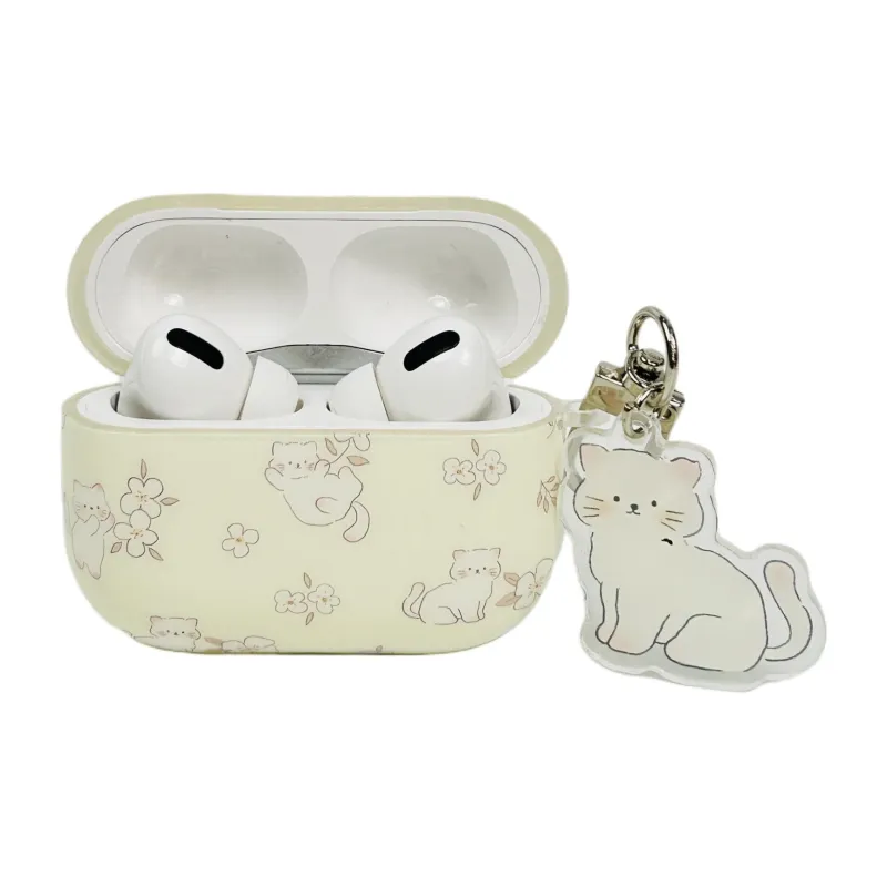 Sopi Compatibility With Apple AirPods 4/2/3/4th Generation/AirPods Pro/Pro 2 TPU Floral Cat Pendant Headphone Cases-3