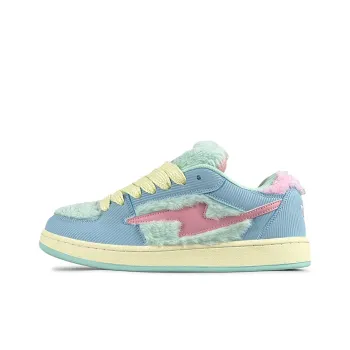 LuzaoT SUPER DRAG Puffy Shoes Coverage Anti Slip And Wear Resistant Low Top Skateboard Shoes Women's Blue Fuzzy Worm