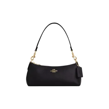 COACH Charlotte Cross Stitch Leather Shoulder Bag Portable Crossbody Bag Shoulder Bag Medium Size Women's Black