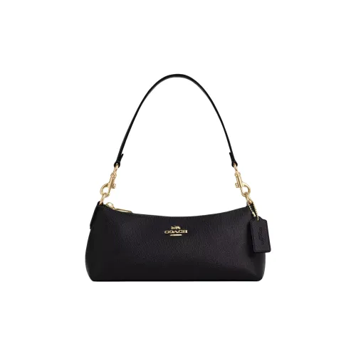 COACH Charlotte Cross Stitch Leather Shoulder Bag Portable Crossbody Bag Shoulder Bag Medium Size Women's Black