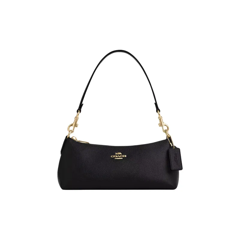 COACH Charlotte Cross Stitch Leather Shoulder Bag Portable Crossbody Bag Shoulder Bag Medium Size Women's Black-0