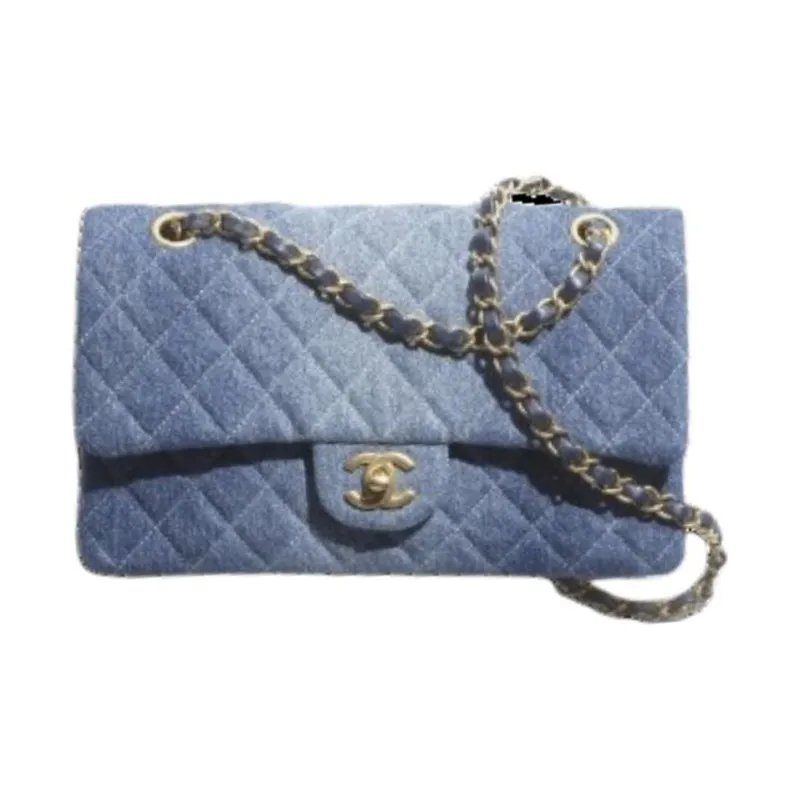 CHANEL Classic Flap CF Washed Denim Shoulder Bag, Crossbody Bag Mini Women's Blue Denim Gradient-0
