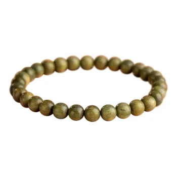 FANGYUANXIAOFU Green Sandalwood Plain Loop Beaded Bracelet, Single Wrap Handheld Zen Buddhist Bead Unisex