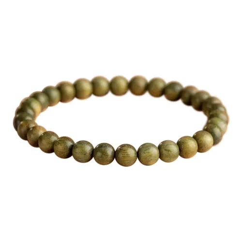 FANGYUANXIAOFU Green Sandalwood Plain Loop Beaded Bracelet, Single Wrap Handheld Zen Buddhist Bead Unisex