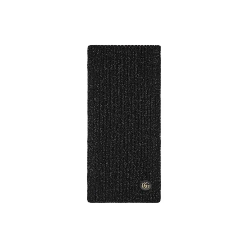 GUCCI Wool Leather Knit Scarves Unisex Black-0