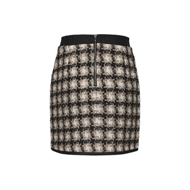 GIMING Casual Short Skirts Women's Black Coffee Plaid-1