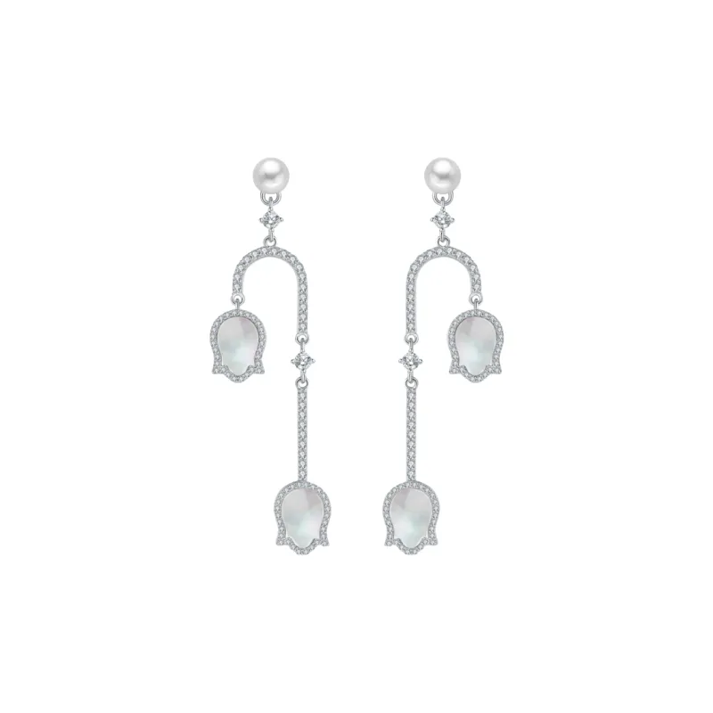 BABYBEI 925 Sterling Silver Mother Of Pearl Floral Long Face Lifting Fresh Ethereal Quality Earrings Women's-0