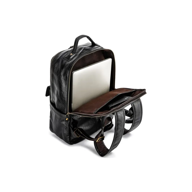 Ace Paul Top Grain Cow Leather Backpack Regular Unisex Black/Coffee-7