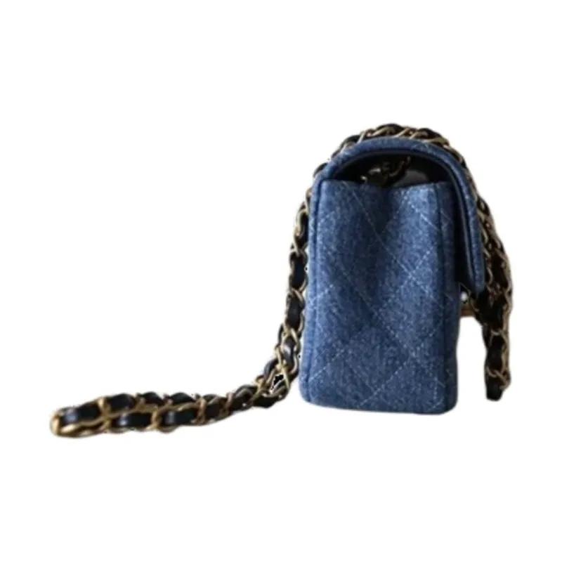 CHANEL Classic Flap CF Washed Denim Shoulder Bag, Crossbody Bag Mini Women's Blue Denim Gradient-1