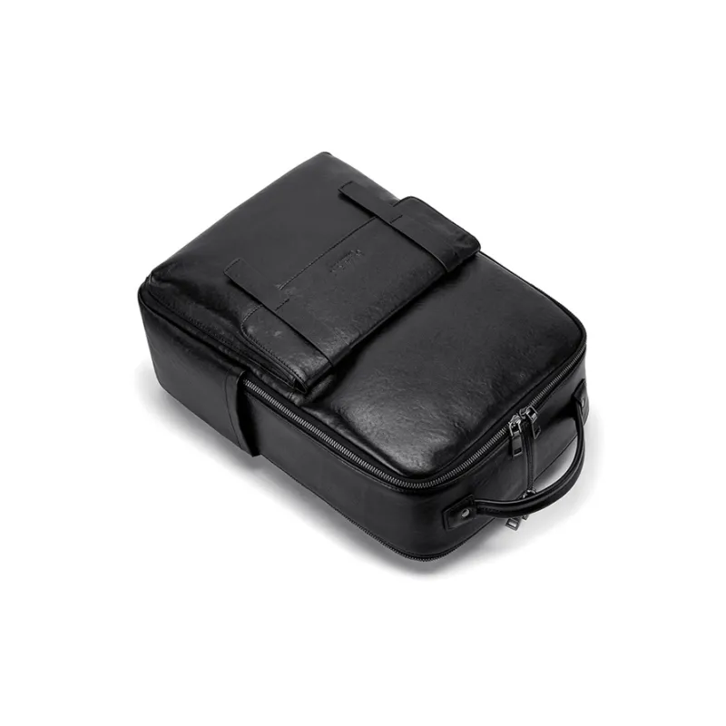 FAIRWHALE Top Grain Cow Leather Backpack Regular Unisex Black-5