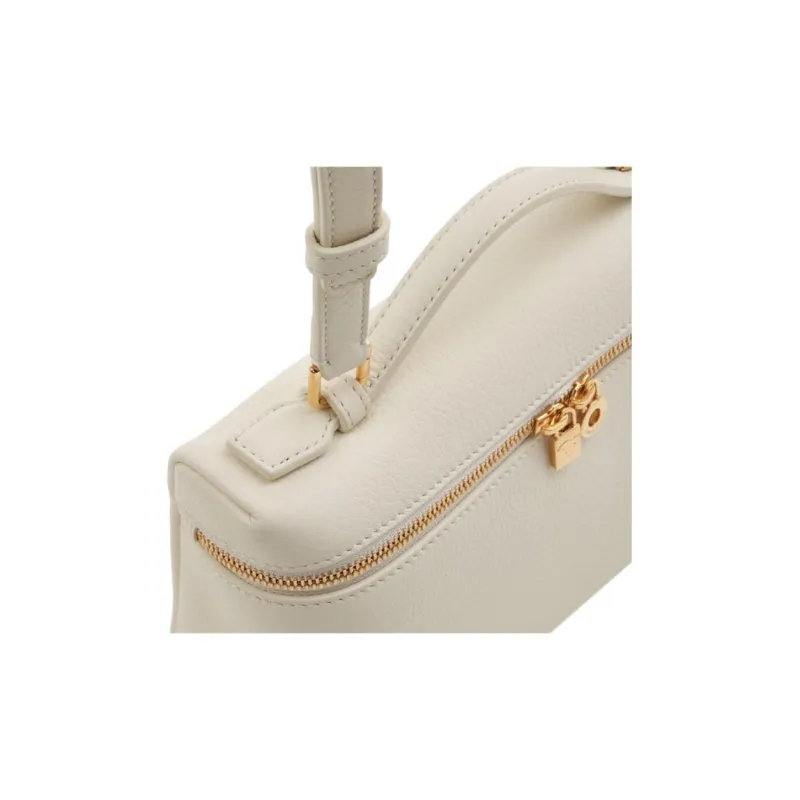 Loro Piana Leather Makeup Bag, Shoulder Bag, Crossbody Bag, Handbag Women's White-9