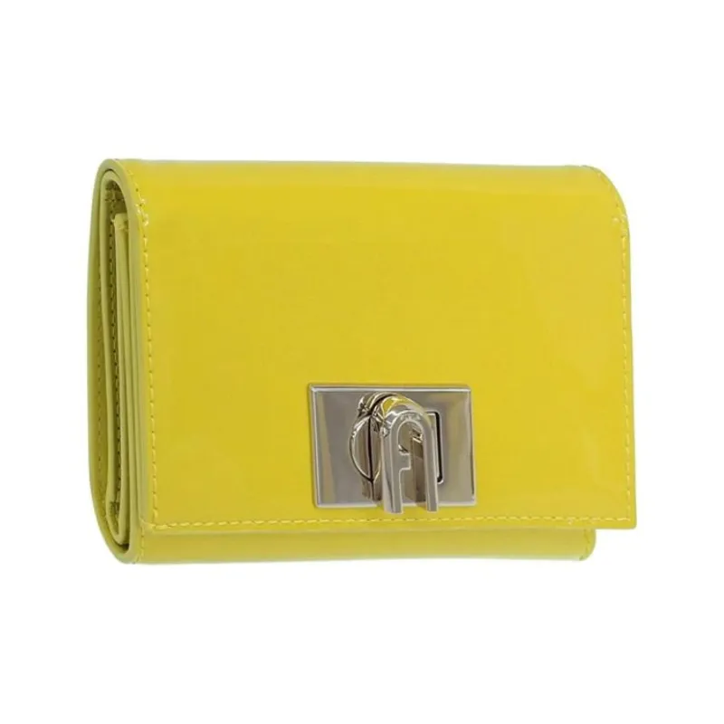 Furla 1927 Collection Patent Leather Wallet Medium Size Women's Yellow-1