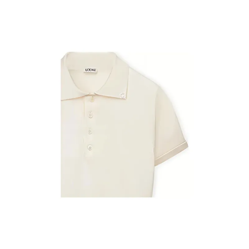 LOEWE Cropped Silk Polo Sweater White-4