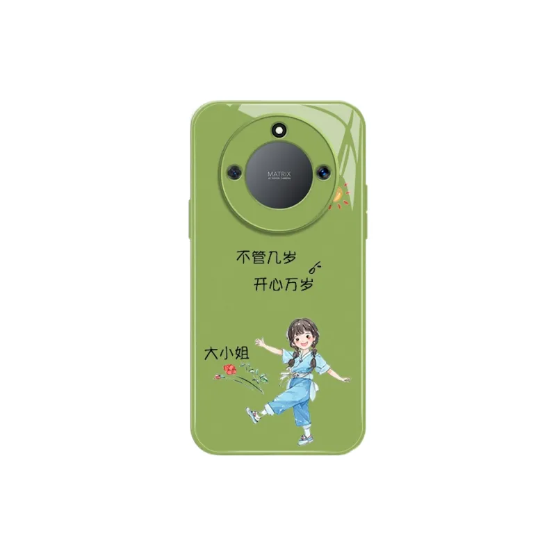PHILIPS Glass Material Trendy Cartoon Pattern Size Sister Refreshing Phone Cases Compatible With Honor X Collection-0