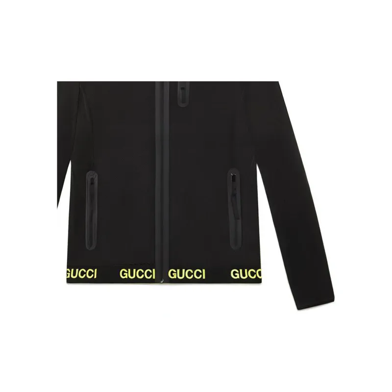 GUCCI Logo Print Hooded Technical Jacket Black Yellow-5