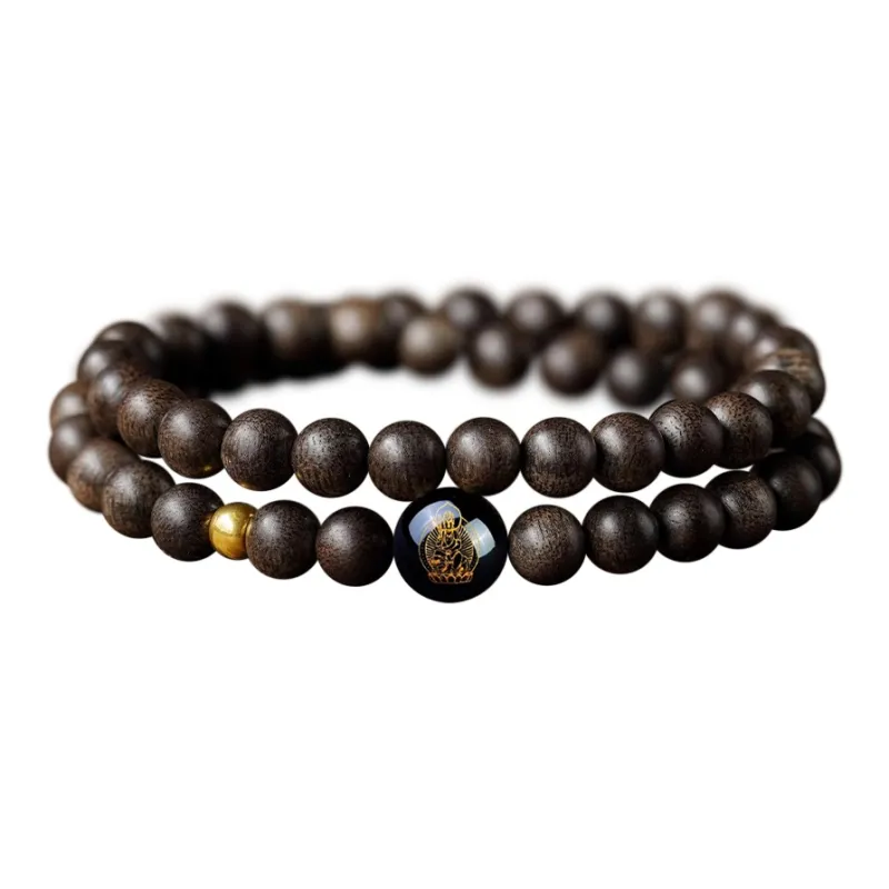 FANGYUANXIAOFU Fragrance Enhancer, Agarwood Single Wrap Beaded Bracelet, Double Loop Prayer Bead Bracelet Unisex-25