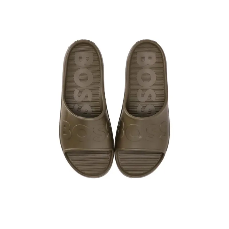 BOSS Logo embossed Open toe Slides-4