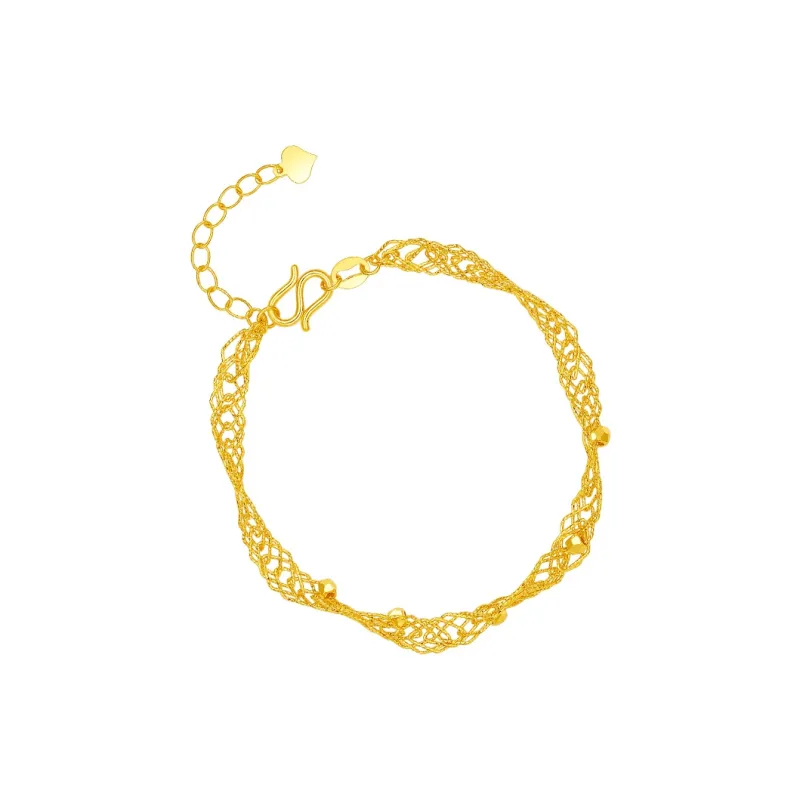 ZHOU LIU FU 5G Gold Interlocking Wave Bead Bracelet Solid Gold Priced In Gram Bracelets Women's-2