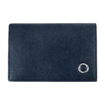 BVLGARI Leather Card Holder Men's Marine Blue & Green