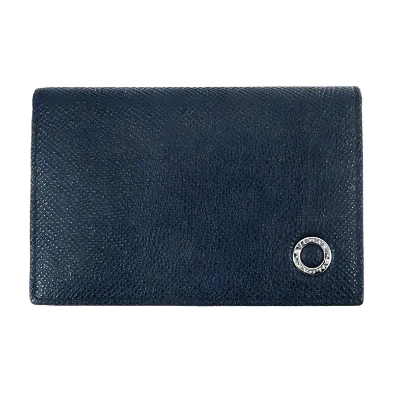 BVLGARI Leather Card Holder Men's Marine Blue & Green-0