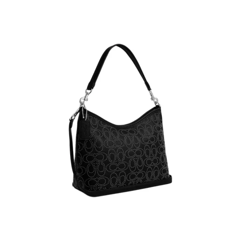 COACH Pebbled Leather Shoulder Bag, Crossbody Bag, Handbag Tubas Women's Black-1