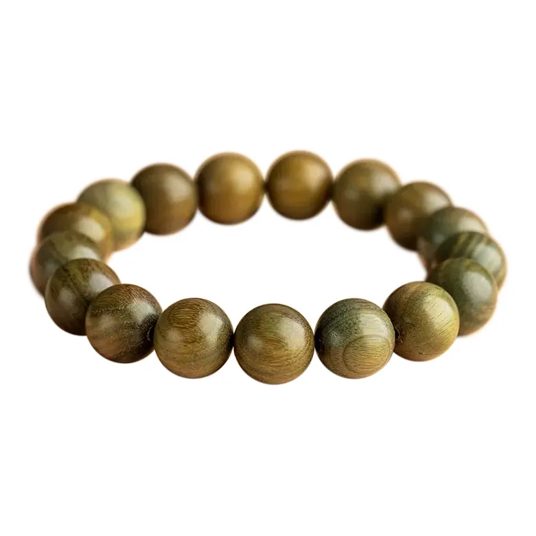 FANGYUANXIAOFU Green Sandalwood Plain Loop Beaded Bracelet, Single Wrap Handheld Zen Buddhist Bead Unisex-7