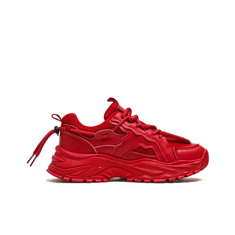 Warrior Coverage Abrasion Resistant Lightweight Breathable Slip Resistant Low Top Chunky Sneakers Men's Red-1