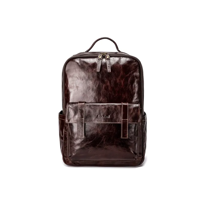 Ace Paul Top Grain Cow Leather Backpack Regular Unisex Black/Coffee-9