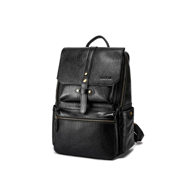 Ace Paul Top Grain Cow Leather Backpack Regular Unisex Black-1