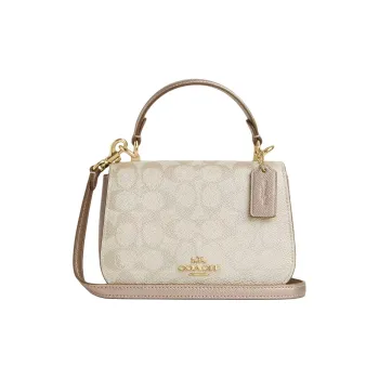 COACH Coated Canvas Shoulder Bag Crossbody Bag Handbag Small Size Women's Champagne