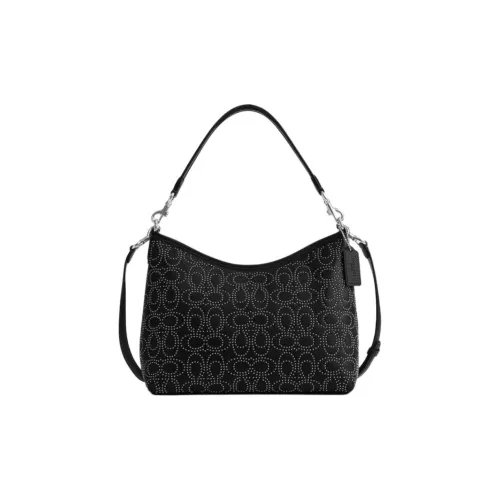 COACH Pebbled Leather Shoulder Bag Crossbody Bag Handbag Large Size Women's Black