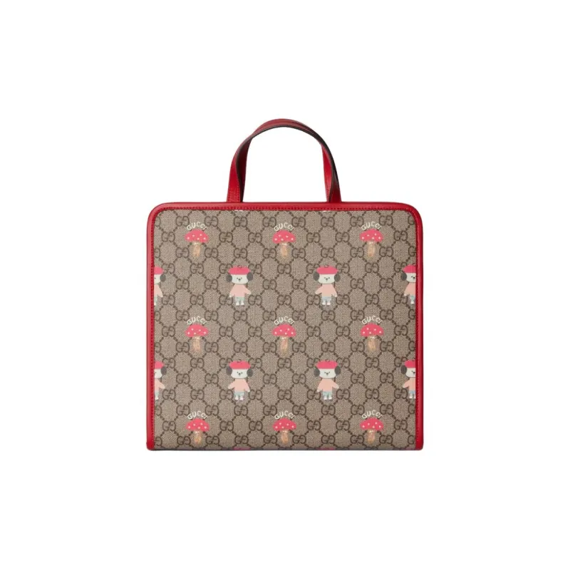 GUCCI Supreme Canvas Tote Bag, Shopping Bag, Handbag Kids' Beige & Dark Brown-3