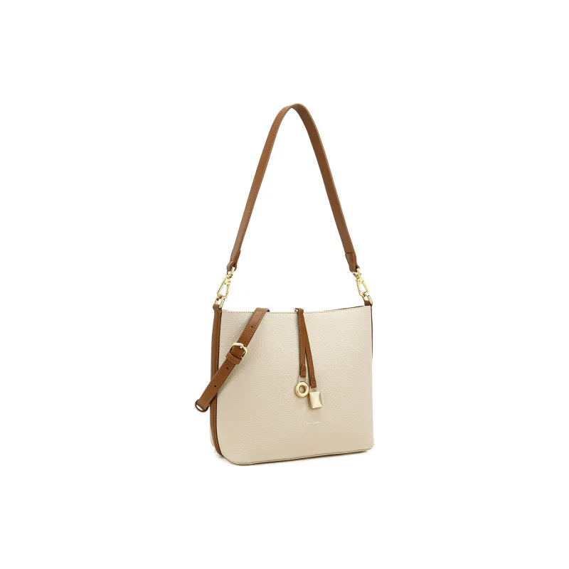 PIERRE CARDIN Top Grain Cow Leather Shoulder Bag Regular Women's Black/Beige-2