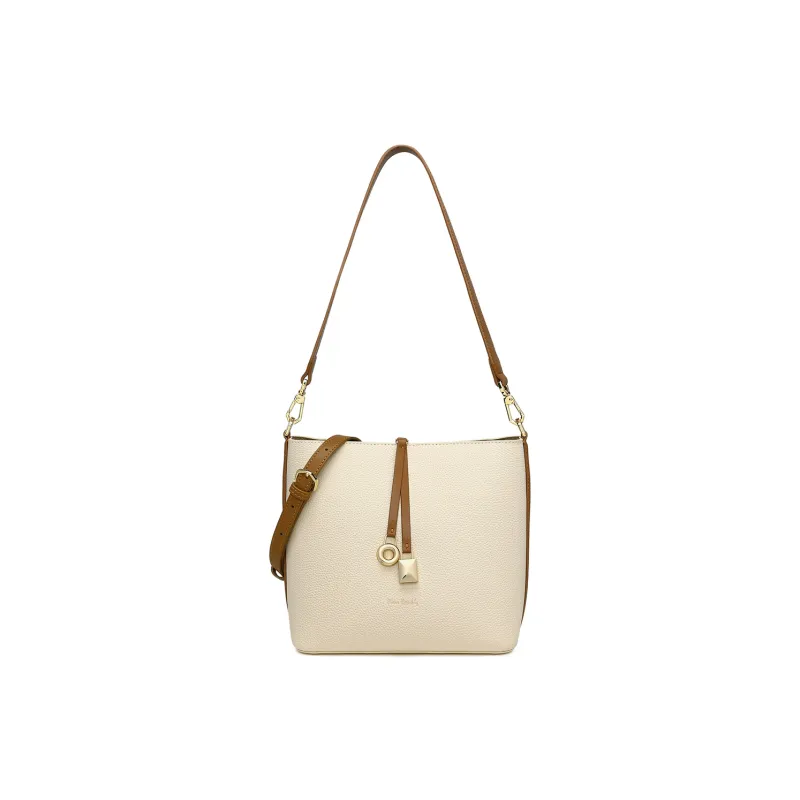 PIERRE CARDIN Top Grain Cow Leather Shoulder Bag Regular Women's Black/Beige-0