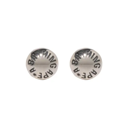 A BATHING APE Metallic Silver Stud Earrings Unisex