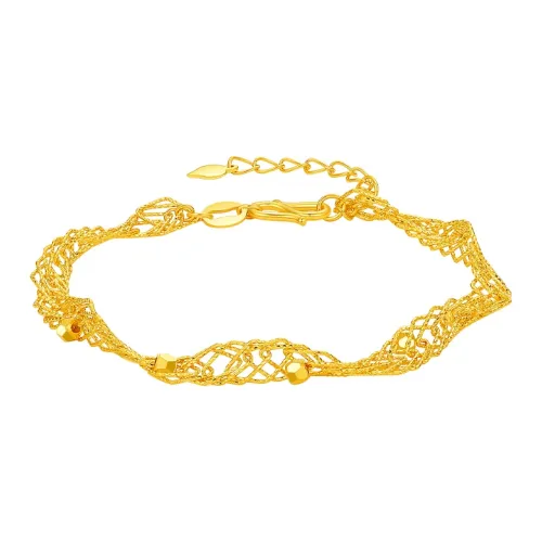 ZHOU LIU FU 5G Gold Interlocking Wave Bead Bracelet Solid Gold Priced In Gram Bracelets Women's