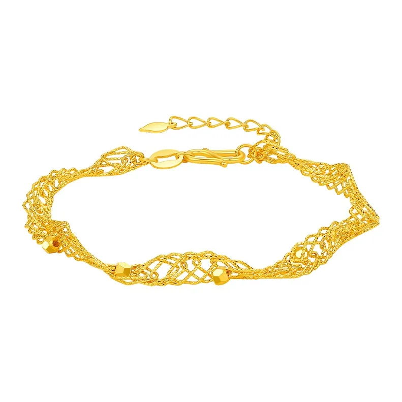 ZHOU LIU FU 5G Gold Interlocking Wave Bead Bracelet Solid Gold Priced In Gram Bracelets Women's-0