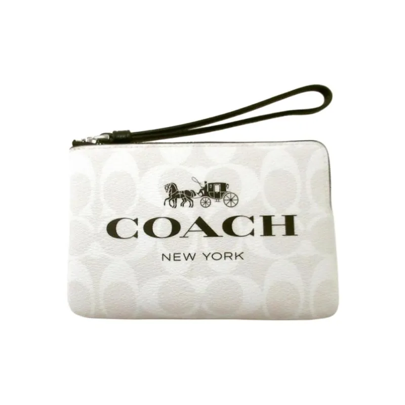 COACH Corner Zip Artificial Leather Wrist Bag Small Size Women's Chalk Multicolor-1