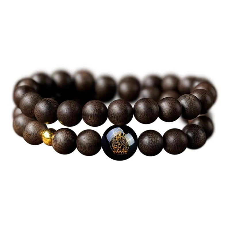 FANGYUANXIAOFU Fragrance Enhancer, Agarwood Single Wrap Beaded Bracelet, Double Loop Prayer Bead Bracelet Unisex-33