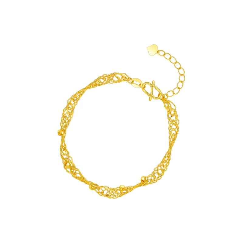 ZHOU LIU FU 5G Gold Interlocking Wave Bead Bracelet Solid Gold Priced In Gram Bracelets Women's-1