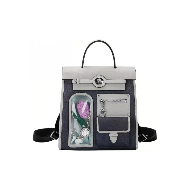 Anthracene Leather With Microfiber And Denim Double Shoulder Wave Regular Women's Multicolor-6