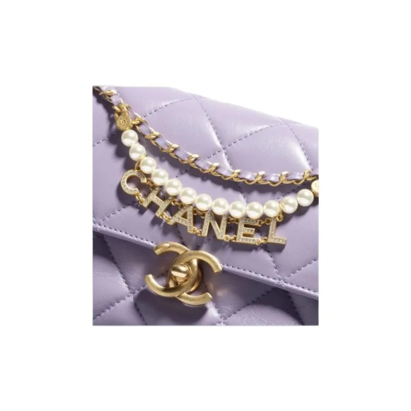 CHANEL Classic Flap CF Artificial Pearl Shiny Lambskin Flap Bag, Shoulder Bag, Crossbody Bag Mini Women's Taro Purple-3