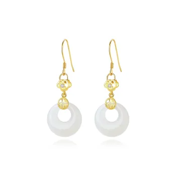 QIAOWUQIAONV Hetian Jade Earrings White Jade Women's