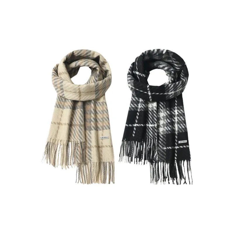 CARTELO Faux Cashmere, Polyester Knit Scarves Unisex Black Gray/Gray Beige-2