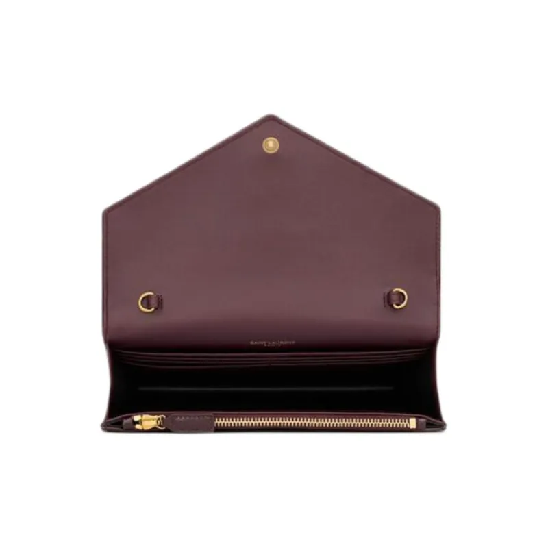 SAINT LAURENT CASSANDRA Calfskin Envelope Bag, Wallet, Shoulder Bag, Crossbody Bag Women's Dark Red Wine-4