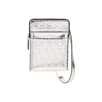 FERRAGAMO GANCINI Italian Cowhide Shoulder Bag Crossbody Bag Men's Silver