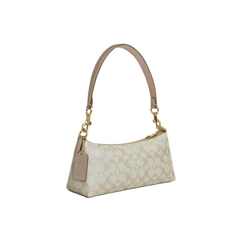 COACH Charlotte Coated Canvas Shoulder Bag Portable Crossbody Bag Shoulder Bag Medium Size Women's Champagne-1