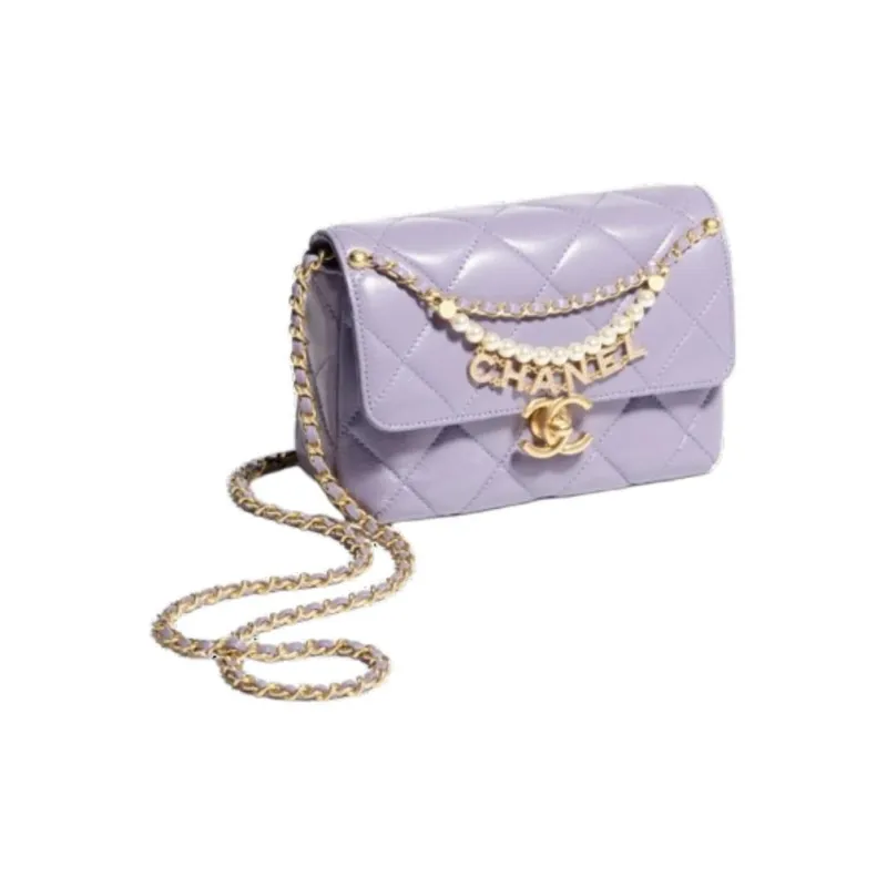 CHANEL Classic Flap CF Artificial Pearl Shiny Lambskin Flap Bag, Shoulder Bag, Crossbody Bag Mini Women's Taro Purple-1