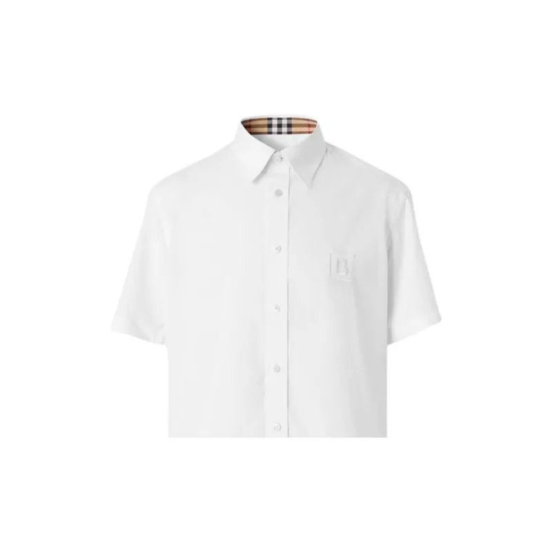 Burberry FW22 Men Logo Embroidery Single-Breasted Short Sleeve Shirt White-2