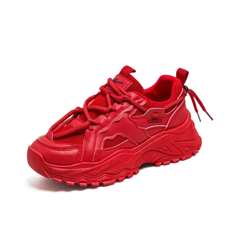 Warrior Coverage Abrasion Resistant Lightweight Breathable Slip Resistant Low Top Chunky Sneakers Men's Red-2
